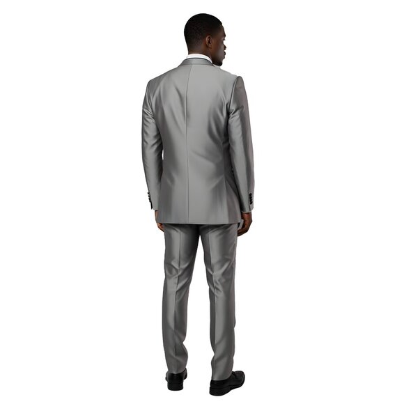 2pc Shiny Dark Silver Mens Suit w/ Black Trim by Tazzio - Picture 5 of 5